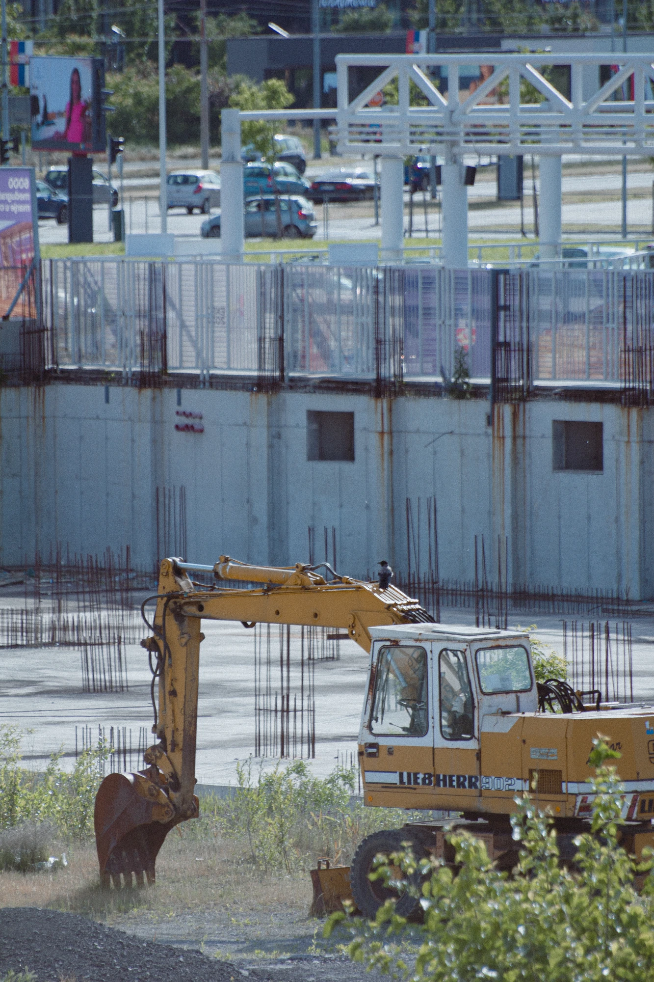 A bulldozer at the city construction site