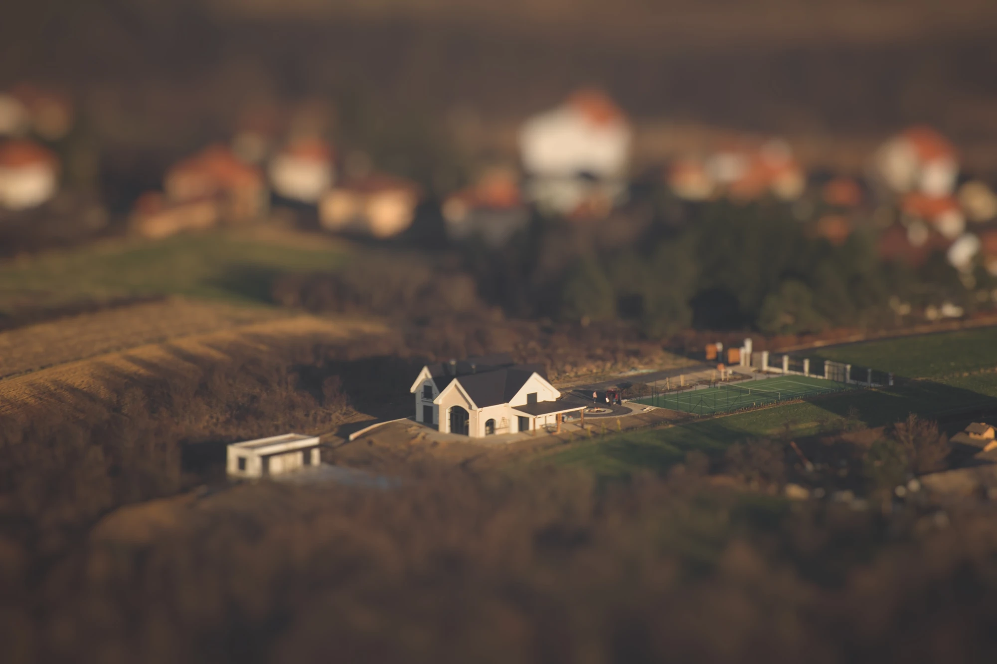 A little white house on the edge of a little forest